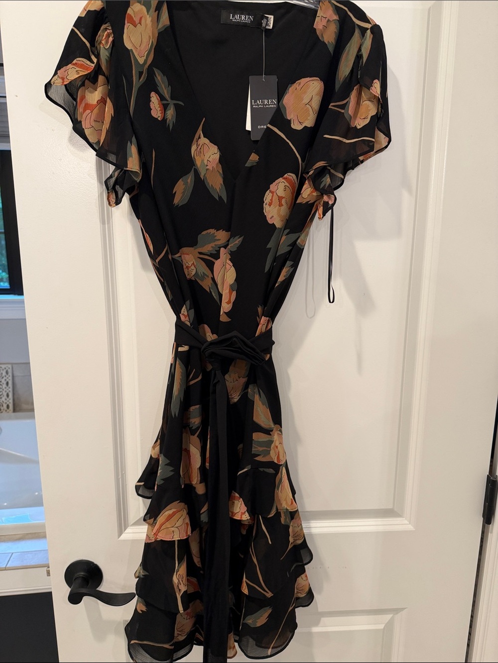 Women's Lauren Ralph Lauren Black Floral Tiered Ruffle Dress NWT